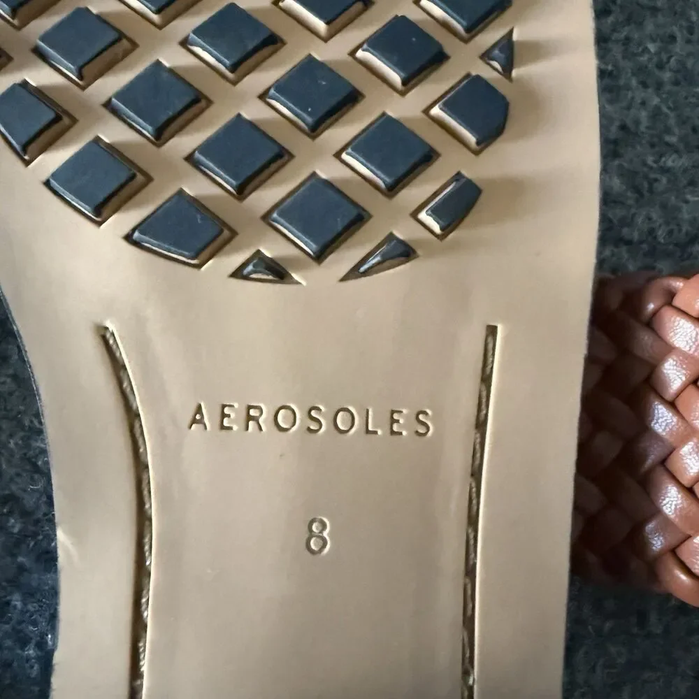Aerosoles St. Lukes Woven Braided Slide Sandals Brown Leather Square Toe Size 8